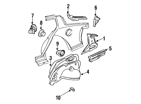 1990 Chevrolet Cavalier Inner Structure - Quarter Panel Panel-Rear Wheelhouse Outer Diagram for 22539374