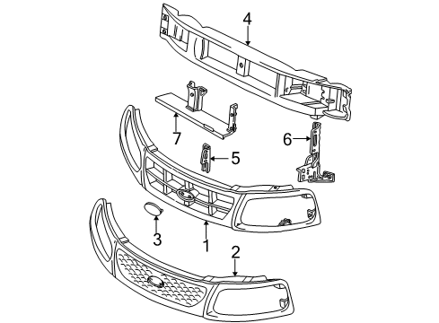 1999 Ford F-150 Grille & Components Mount Panel Bracket Diagram for F65Z8B455AC