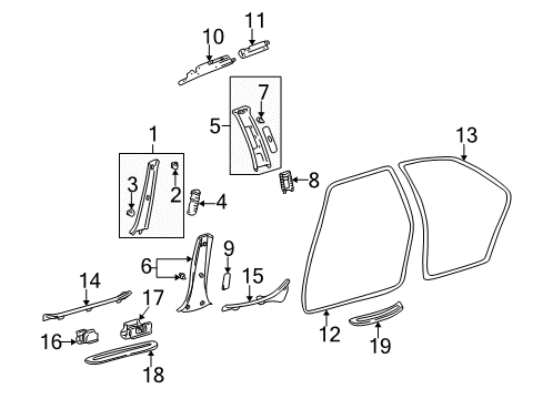 2001 Lexus IS300 Interior Trim - Pillars, Rocker & Floor GARNISH, Front Pillar Diagram for 6221153022A0
