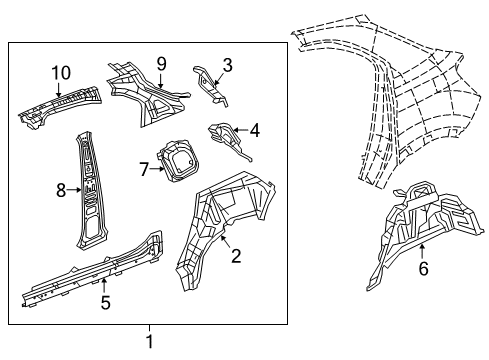 2018 Fiat 500X Inner Structure - Quarter Panel WHEELHOUS-Rear Inner Diagram for 68502426AA