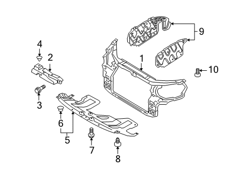 2012 Hyundai Santa Fe Radiator Support, Splash Shields Carrier Assembly-Front End Module Diagram for 641010W500