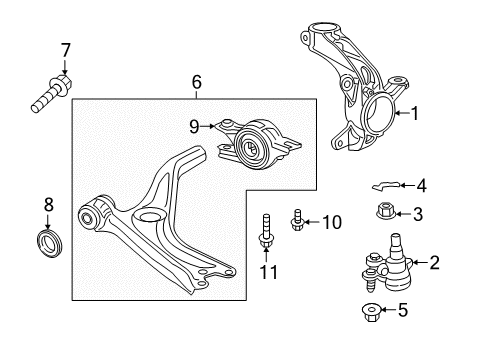 2022 Honda Accord Front Suspension Components, Lower Control Arm, Stabilizer Bar Bracket, Front Compliance Diagram for 51395TVAA02