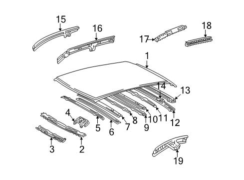 1999 Lexus RX300 Roof & Components Reinforcement, Roof Panel, NO.3 Diagram for 6314348010