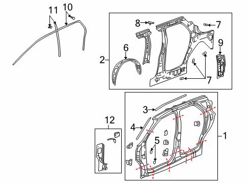 2006 Buick Rendezvous Hinge Pillar, Uniside Extension-Roof Outer Side Rail Diagram for 10420504