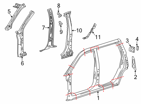 2020 Cadillac Escalade Uniside Hinge Pillar Reinforcement Diagram for 84411062