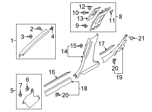 2019 Kia Stinger Interior Trim - Pillars, Rocker & Floor Trim Assembly-Front Pillar Diagram for 85810J5000CKL