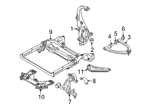 2007 Infiniti M35 Front Suspension Components, Lower Control Arm, Upper Control Arm, Stabilizer Bar Insulator-Exhaust Diagram for 20596EG000