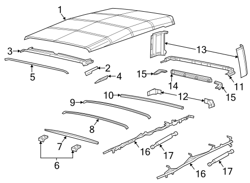 2022 Jeep Gladiator Convertible Top Header Diagram for 68466050AA