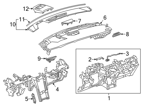 2021 Cadillac XT4 Cluster & Switches, Instrument Panel Defroster Grille Diagram for 23276338