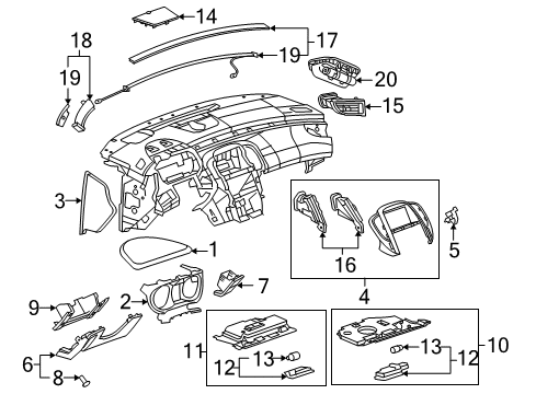 2011 Buick LaCrosse Cluster & Switches, Instrument Panel Trim Molding Diagram for 9074272