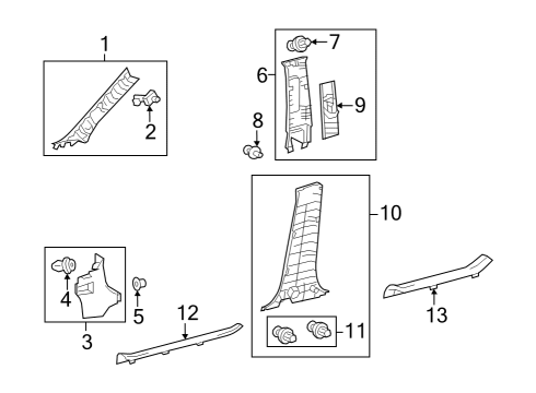 2021 Toyota Venza Interior Trim - Pillars RETAINER, Door Trim Diagram for 6777128150