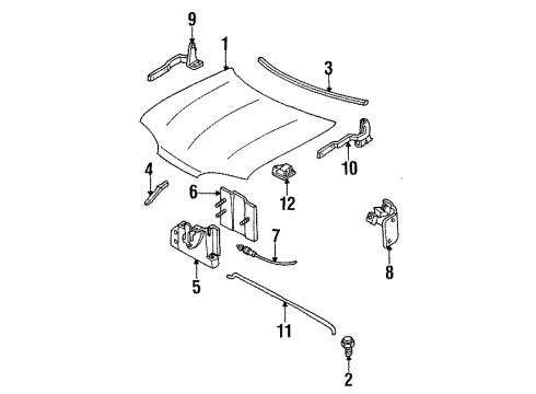 1999 Mercury Mystique Hood & Components Latch Diagram for F8RZ16700BA