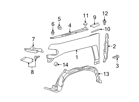 2013 Toyota FJ Cruiser Fender & Components Fender Liner Diagram for 5380835111