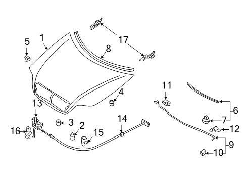 2003 Kia Sedona Hood & Components Wire-BONNET Release Diagram for 0K55256720A