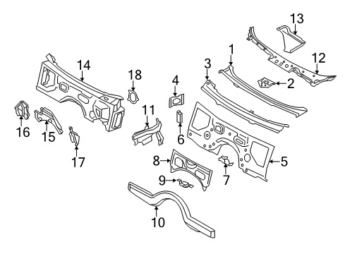 2014 BMW M6 Gran Coupe Cowl Left Engine Compartment Partition Diagram for 41107204055