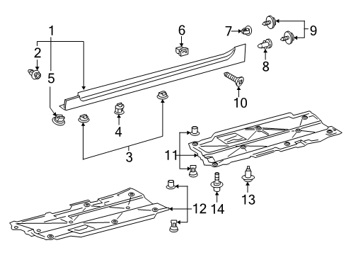 2019 Toyota Prius Exterior Trim - Pillars, Rocker & Floor Clip, Rocker Panel Moulding Diagram for 7586752020