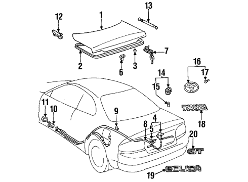 1996 Toyota Celica Trunk Lid & Components, Exterior Trim Lock Rod Clamp Diagram for 6974912010
