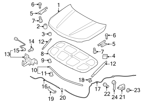2020 Kia Telluride Hood & Components Bracket-Hood Release Cable Mounting Diagram for 64158J9000