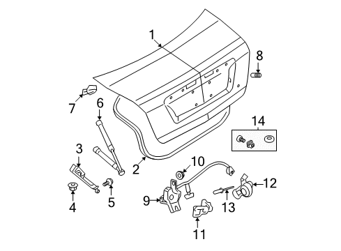 2010 Ford Fusion Trunk Strut Cylinder Diagram for AN7Z54406A10A