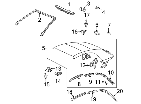 2004 Toyota Solara Convertible Top Damper Diagram for 6595233010