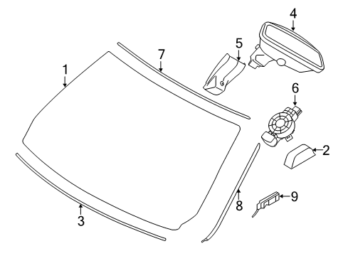 2016 BMW 330e Windshield Glass, Reveal Moldings Interior Mirror Ec Diagram for 51169256137