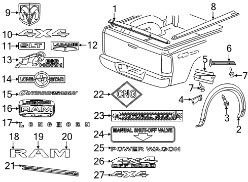 2016 Ram 2500 Exterior Trim - Pick Up Box Cap-Rail Diagram for 68375106AA
