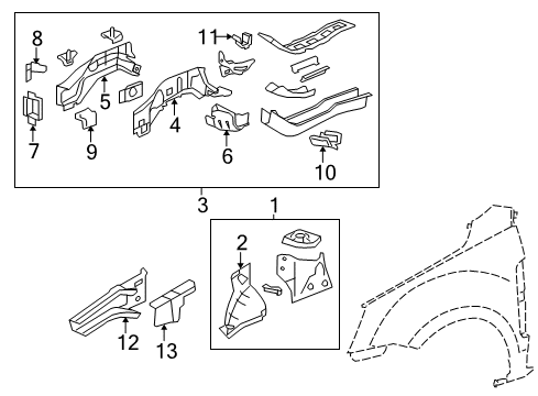 2012 Chevrolet Captiva Sport Inner Components - Fender Reinforce Plate Diagram for 20772250