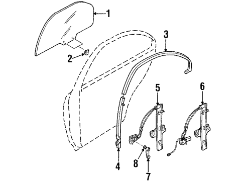 1998 Kia Sephia Rear Door Chan-Glass Run, LH Diagram for 0K2A173605C