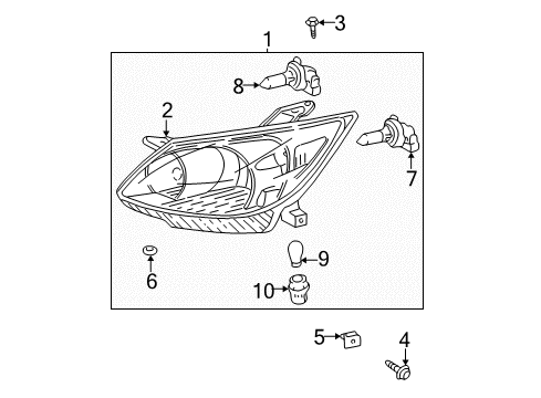 2005 Toyota Matrix Headlamps Lens & Housing Packing Diagram for 8111701070