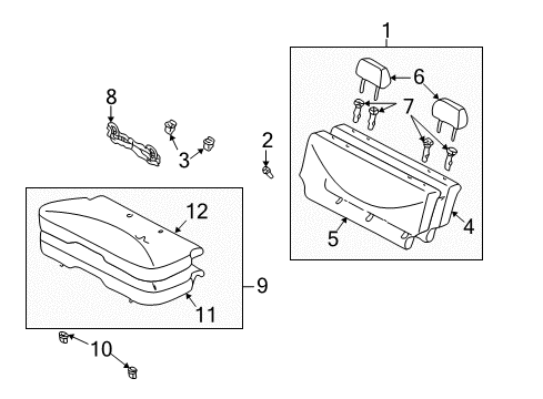 2001 Toyota Prius Rear Seat Components Seat Cushion Diagram for 7146047040K0