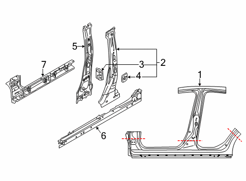 2017 Toyota Yaris iA Center Pillar & Rocker Inner Center Pillar Diagram for 61042WB001