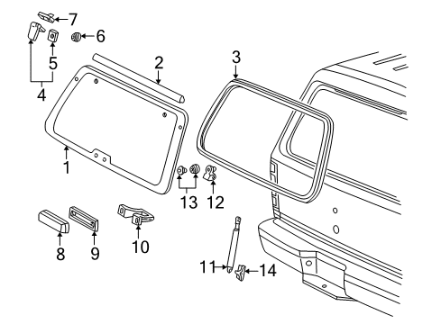 2002 Ford Explorer Sport Lift Gate - Glass & Hardware Handle Pad Diagram for F87Z7842842AA