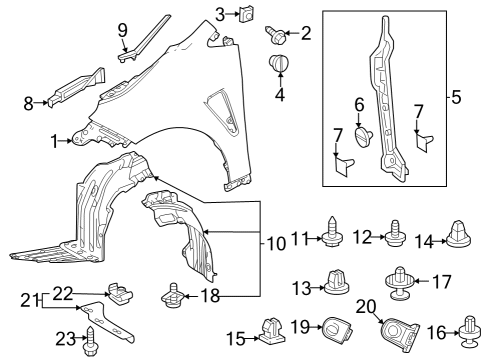 Fender & Components Bumper Cover Retainer Diagram for 5387930090