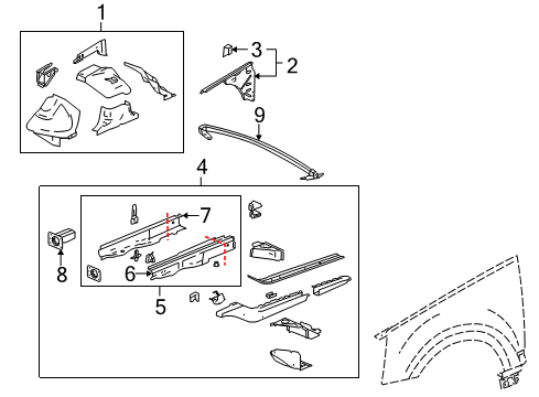 2006 Cadillac SRX Structural Components & Rails Upper Rail Diagram for 15211905