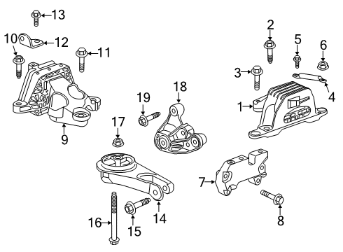 2022 Cadillac XT4 Engine & Trans Mounting Transmission Mount Bracket Diagram for 84027271