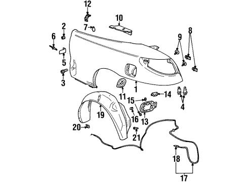 1997 Saturn SC1 Quarter Panel & Components Bolt, Quarter Outer Panel Diagram for 21111244