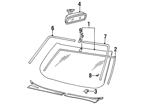 1995 Hyundai Sonata Windshield Glass, Reveal Moldings Mirror Assembly-Rear View Inside Diagram for 8510134000