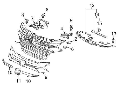 2018 Honda HR-V Grille & Components Up Beam R, FR Gril Diagram for 71151T7JH00