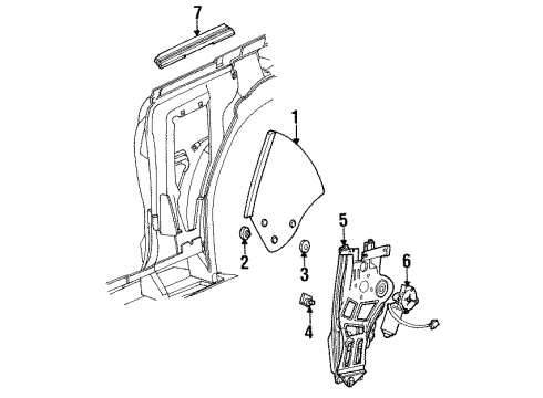 1994 Ford Mustang Quarter Panel - Glass & Hardware Roller Diagram for D6AZ5323240A