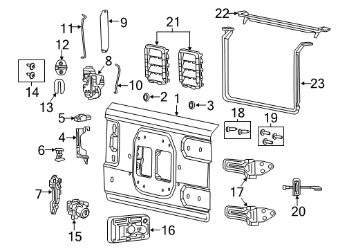 2021 Jeep Wrangler Front Door Plate Diagram for 68353368AB