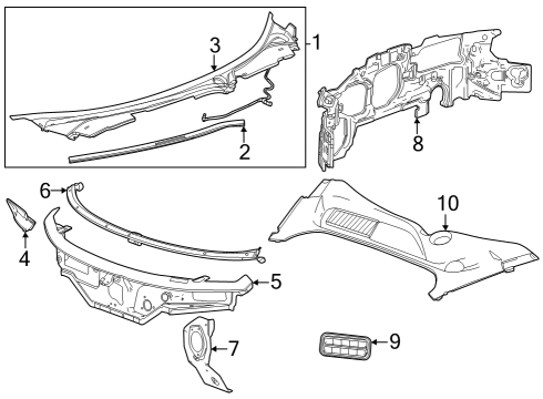 2020 Chevrolet Corvette Cowl Cowl Grille Diagram for 85512300