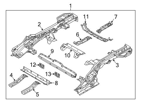 2021 Hyundai Ioniq Rear Floor & Rails Member Assembly-Rear Floor Under Diagram for 65700G2000