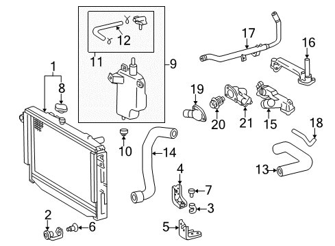 2001 Lexus LX470 Radiator & Components Reservoir Grommet Diagram for 9048025025