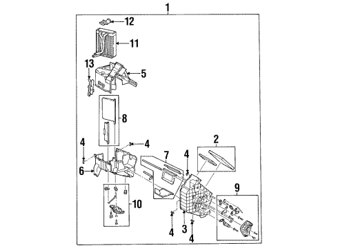 1999 Kia Sephia Heater Core & Control Valve Heater Unit Diagram for 1K2A161130A