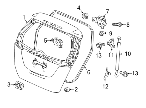 2016 Honda Fit Lift Gate Stay Assembly, Driver Side Tailgate Open Diagram for 74870T5RA01