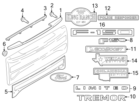 2022 Ford F-150 Exterior Trim - Tail Gate Emblem Diagram for FL3Z9942528A