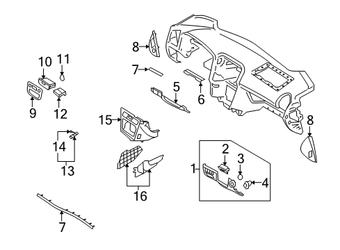 2008 Hyundai Sonata Cluster & Switches, Instrument Panel Rotor-Glove Box Diagram for 815213KA00