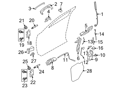 2011 Lincoln MKS Front Door - Lock & Hardware Lock Cable Diagram for 8A5Z54221A01A