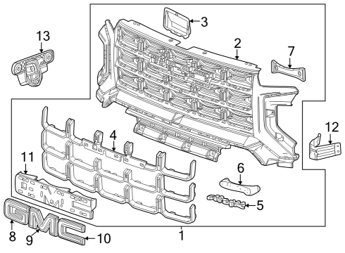 Grille & Components Grille Clip Diagram for 11546500