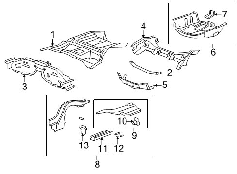 2013 Acura TL Rear Body - Floor & Rails Panel Set, Rear Floor Diagram for 04655TK4A00ZZ